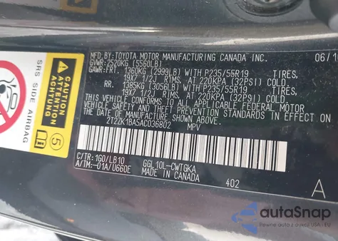 2010 Lexus Rx 350 from USA, damaged, VIN 2T2ZK1BA5AC036802